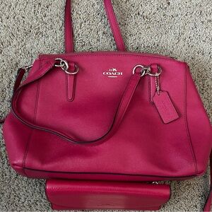 Coach Fuchsia Leather Shoulder Bag with Matching Wallet